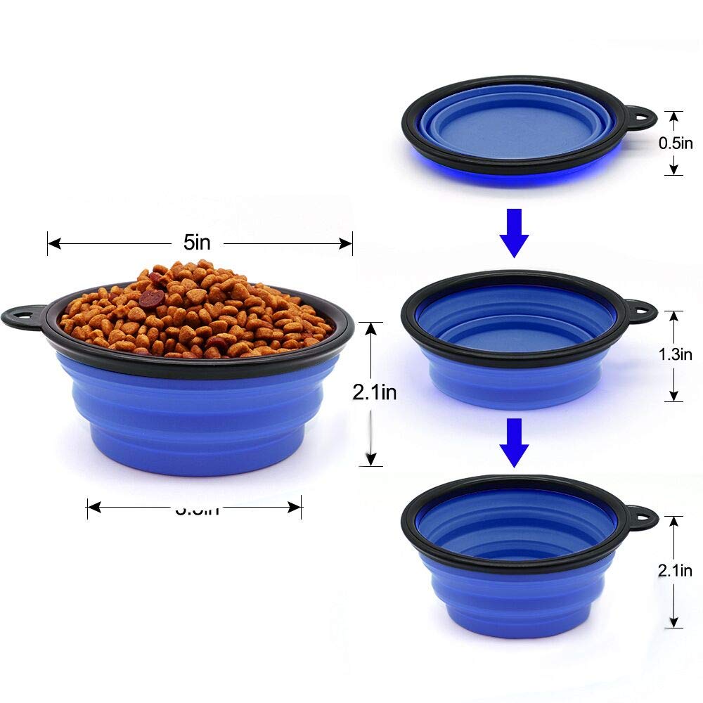 Dog Bowl Pet Collapsible Bowls, 2 Pack for Cats Dogs, Portable Pet Feeding Watering Dish for Walking Parking Traveling with 2 Carabiners (Small, Blue+Green)