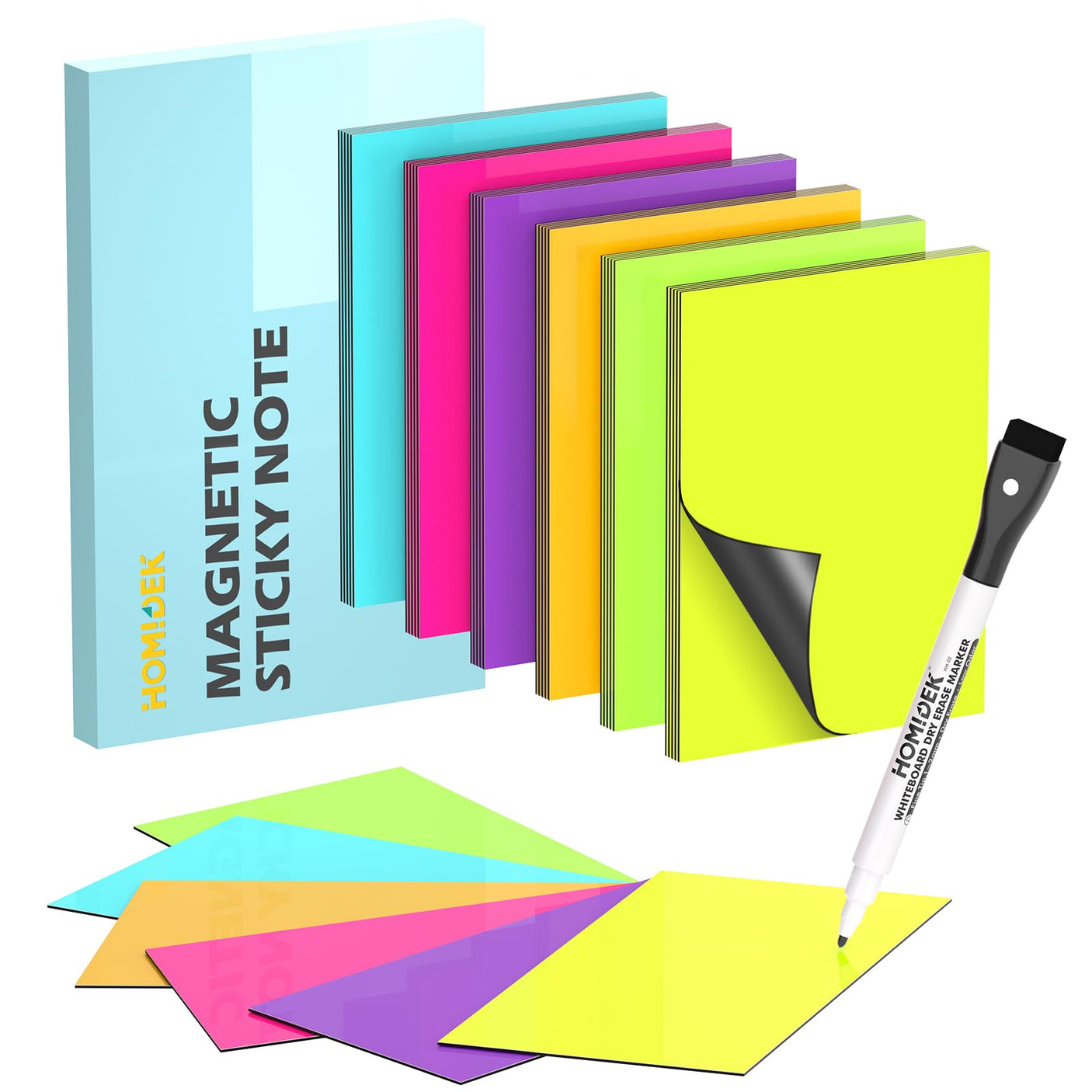 HOMiDEK Reusable Magnetic Sticky Notes, (30 Pack, 3x3 in) Dry Erase Magnets Magnetic Labels with Marker, Easy to Post Notes for Whiteboard, Fridge, Locker, Cabinet, Door - Office & Classroom Supplies