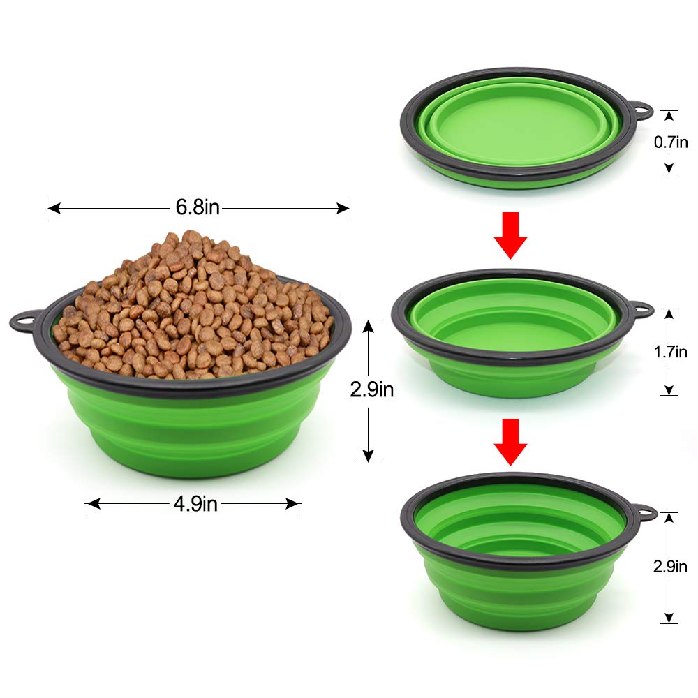 Dog Bowl Pet Collapsible Bowls, 2 Pack for Cats Dogs, Portable Pet Feeding Watering Dish for Walking Parking Traveling with 2 Carabiners (Small, Blue+Green)
