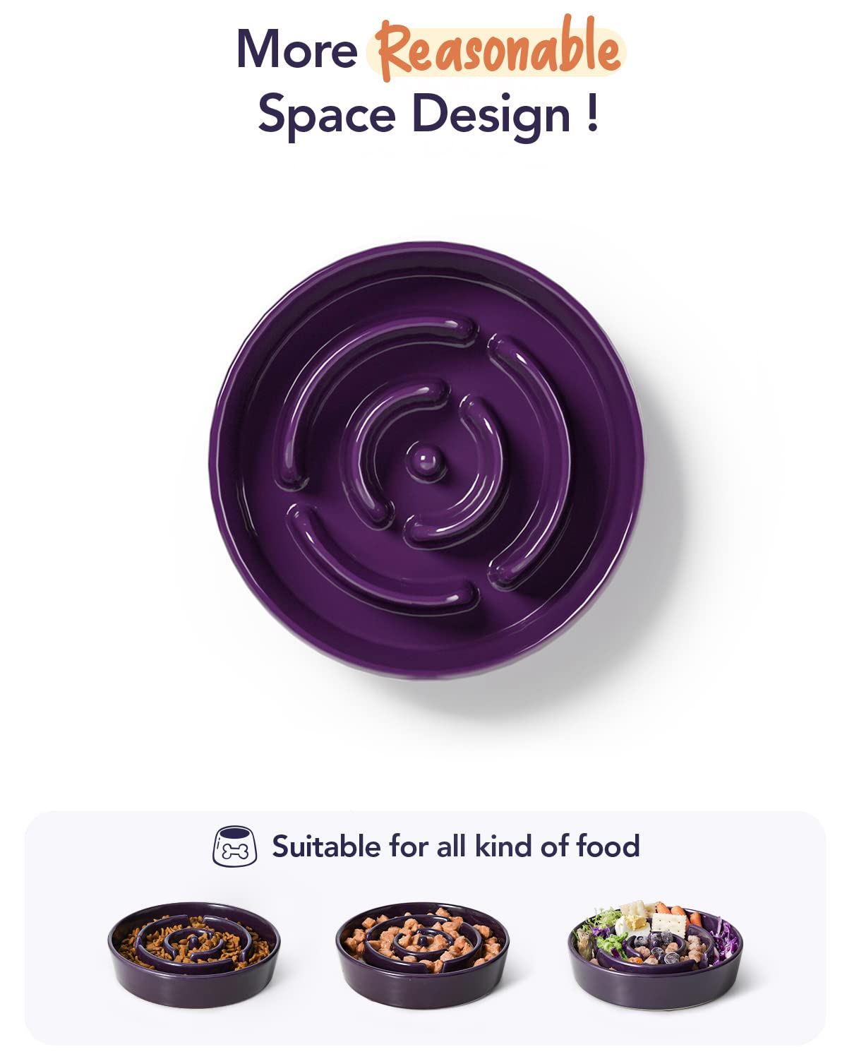LE TAUCI Dog Bowls Slow Feeder Ceramic, 1.5 Cups Slow Feeding Dog Bowl Small Medium Breed, Puppy Slow Feeder Bowl for Fast Eater, Dog Dishes to Slow Down Eating, Puzzle Dog Food Bowl, Maze Purple