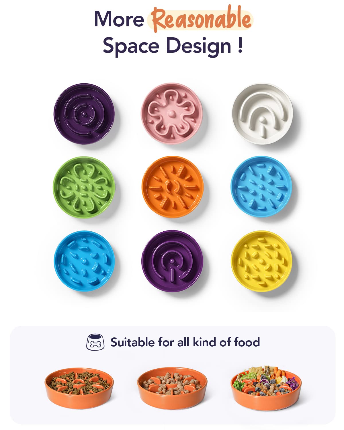 LE TAUCI Dog Bowls Slow Feeder Ceramic, 1.5 Cups Slow Feeding Dog Bowl Small Medium Breed, Puppy Slow Feeder Bowl for Fast Eater, Dog Dishes to Slow Down Eating, Puzzle Dog Food Bowl, Maze Purple