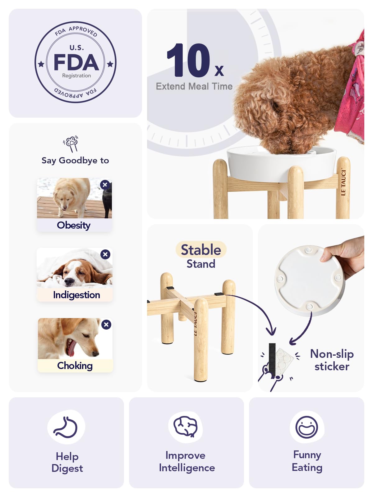 LE TAUCI Dog Bowls Slow Feeder Ceramic, 1.5 Cups Slow Feeding Dog Bowl Small Medium Breed, Puppy Slow Feeder Bowl for Fast Eater, Dog Dishes to Slow Down Eating, Puzzle Dog Food Bowl, Maze Purple