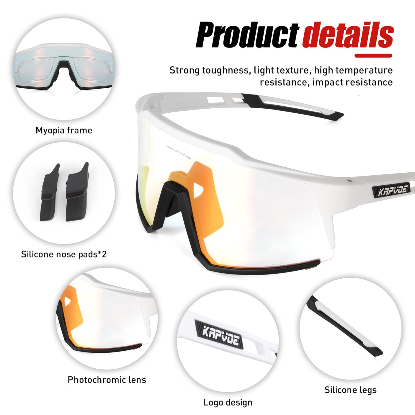 KAPVOE Photochromic Cycling Glasses MTB Clear Mountain Bike Transition Bicycle Sunglasses for Men Women - K9022
