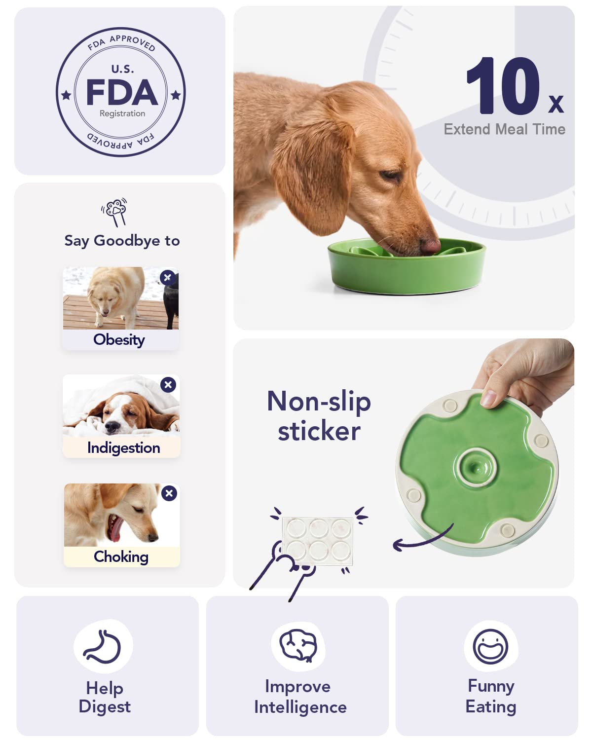 LE TAUCI Dog Bowls Slow Feeder Ceramic, 1.5 Cups Slow Feeding Dog Bowl Small Medium Breed, Puppy Slow Feeder Bowl for Fast Eater, Dog Dishes to Slow Down Eating, Puzzle Dog Food Bowl, Maze Purple