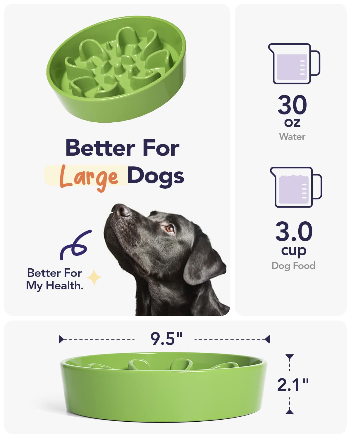 LE TAUCI Dog Bowls Slow Feeder Ceramic, 1.5 Cups Slow Feeding Dog Bowl Small Medium Breed, Puppy Slow Feeder Bowl for Fast Eater, Dog Dishes to Slow Down Eating, Puzzle Dog Food Bowl, Maze Purple