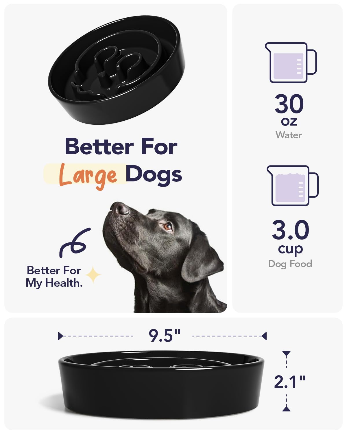 LE TAUCI Dog Bowls Slow Feeder Ceramic, 1.5 Cups Slow Feeding Dog Bowl Small Medium Breed, Puppy Slow Feeder Bowl for Fast Eater, Dog Dishes to Slow Down Eating, Puzzle Dog Food Bowl, Maze Purple