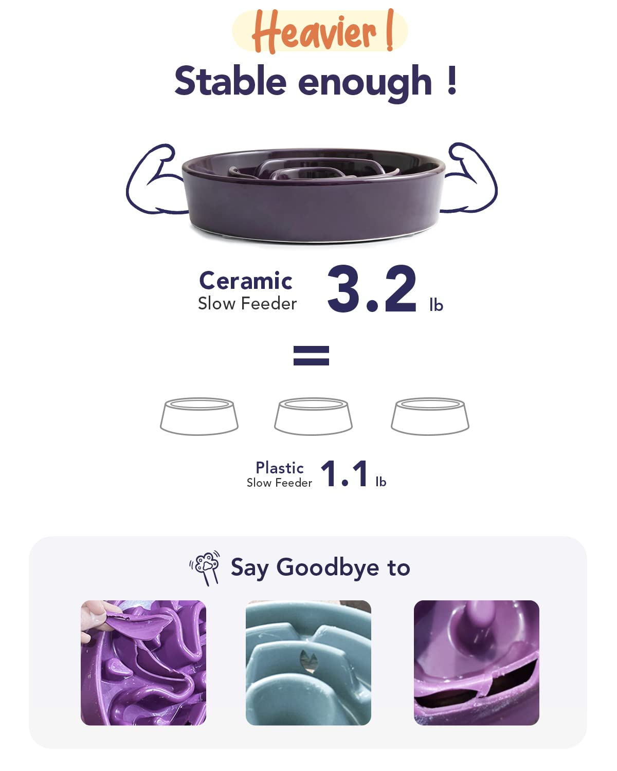 LE TAUCI Dog Bowls Slow Feeder Ceramic, 1.5 Cups Slow Feeding Dog Bowl Small Medium Breed, Puppy Slow Feeder Bowl for Fast Eater, Dog Dishes to Slow Down Eating, Puzzle Dog Food Bowl, Maze Purple