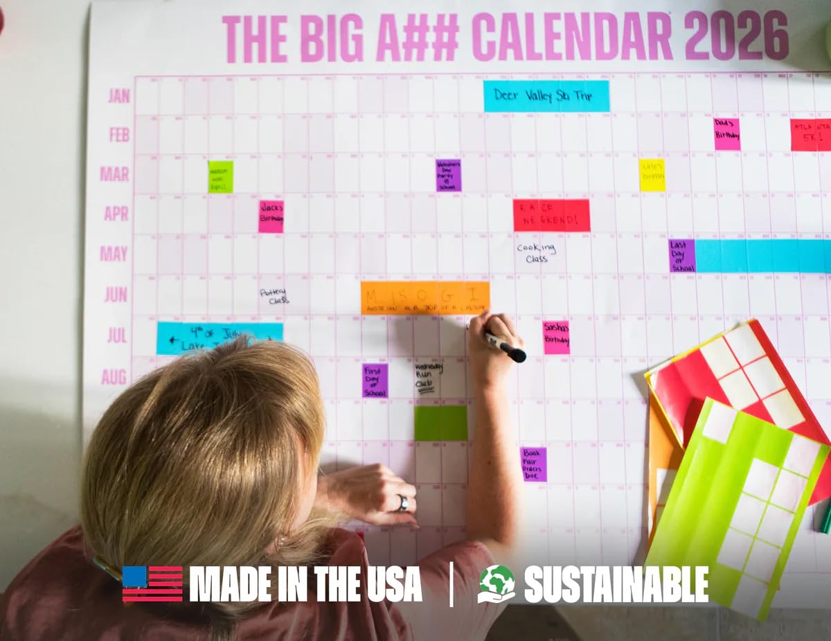 The Big A## Calendar Full-Year Wall Calendar – 2026 Dry-Erase – Includes 1 Marker & 100 Labels – Lightweight, Easy to Hang Yearly Calendar – Year at a Glance – Plan Big Goals & Adventures – Blue