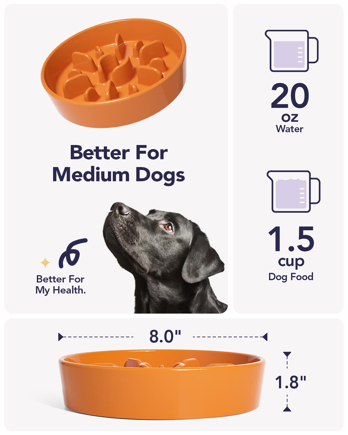 LE TAUCI Dog Bowls Slow Feeder Ceramic, 1.5 Cups Slow Feeding Dog Bowl Small Medium Breed, Puppy Slow Feeder Bowl for Fast Eater, Dog Dishes to Slow Down Eating, Puzzle Dog Food Bowl, Maze Purple