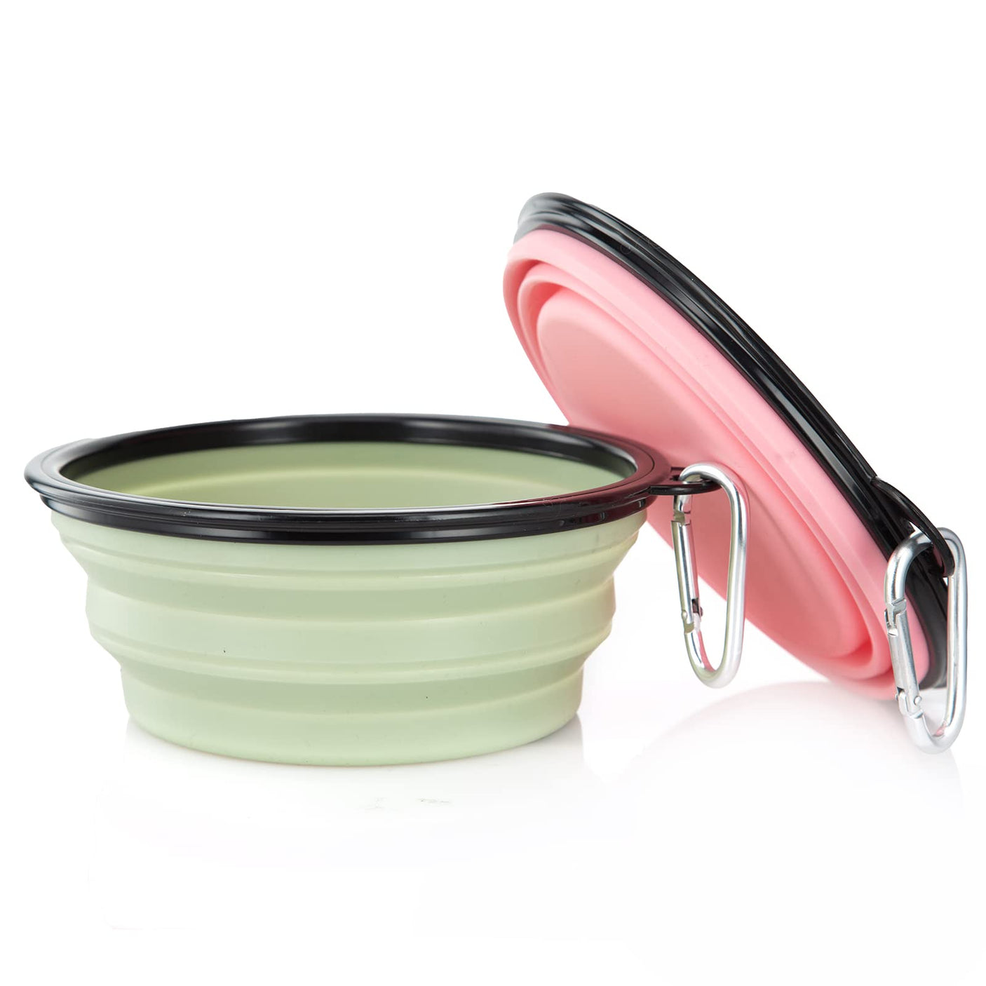 Dog Bowl Pet Collapsible Bowls, 2 Pack for Cats Dogs, Portable Pet Feeding Watering Dish for Walking Parking Traveling with 2 Carabiners (Small, Blue+Green)