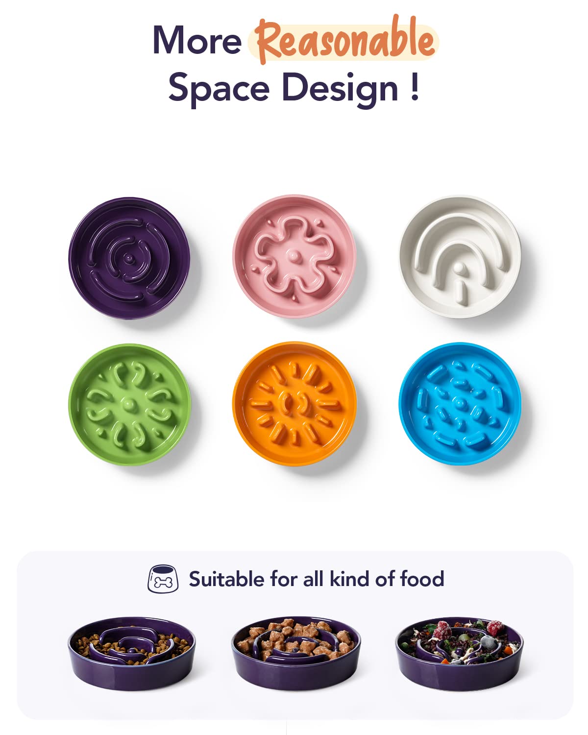 LE TAUCI Dog Bowls Slow Feeder Ceramic, 1.5 Cups Slow Feeding Dog Bowl Small Medium Breed, Puppy Slow Feeder Bowl for Fast Eater, Dog Dishes to Slow Down Eating, Puzzle Dog Food Bowl, Maze Purple