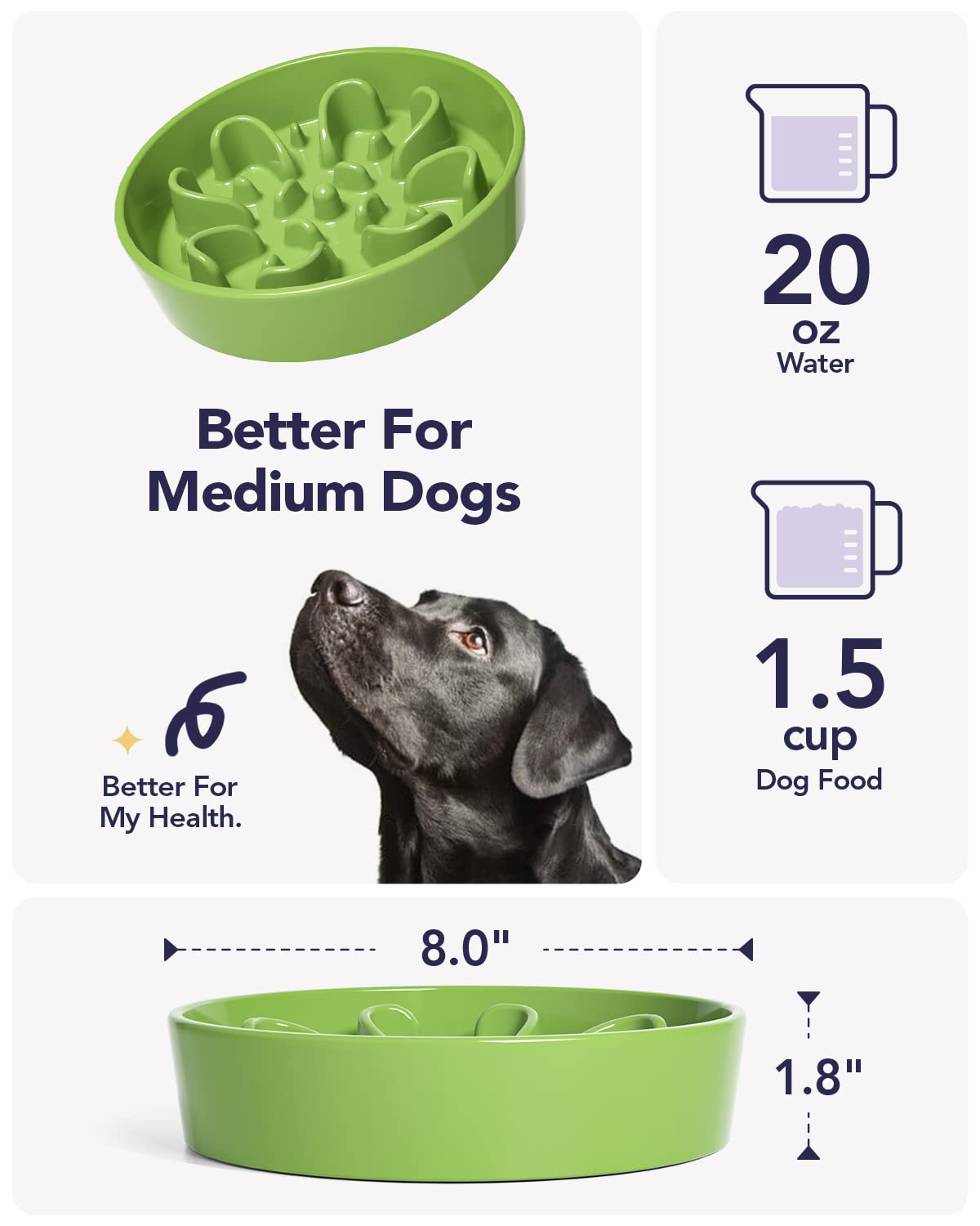 LE TAUCI Dog Bowls Slow Feeder Ceramic, 1.5 Cups Slow Feeding Dog Bowl Small Medium Breed, Puppy Slow Feeder Bowl for Fast Eater, Dog Dishes to Slow Down Eating, Puzzle Dog Food Bowl, Maze Purple
