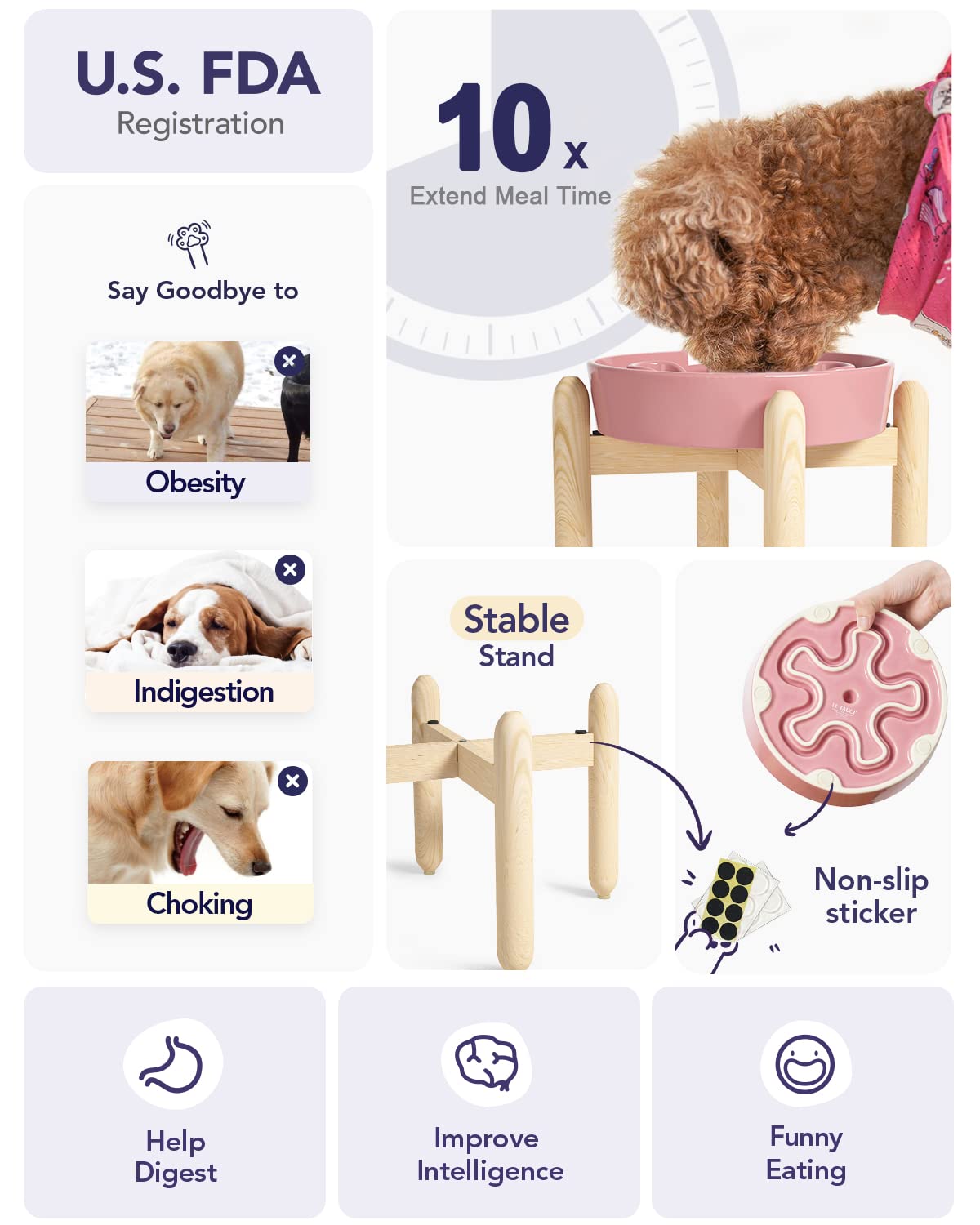 LE TAUCI Dog Bowls Slow Feeder Ceramic, 1.5 Cups Slow Feeding Dog Bowl Small Medium Breed, Puppy Slow Feeder Bowl for Fast Eater, Dog Dishes to Slow Down Eating, Puzzle Dog Food Bowl, Maze Purple