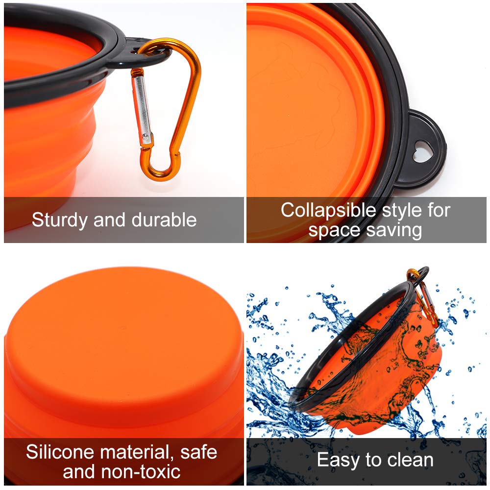 Dog Bowl Pet Collapsible Bowls, 2 Pack for Cats Dogs, Portable Pet Feeding Watering Dish for Walking Parking Traveling with 2 Carabiners (Small, Blue+Green)