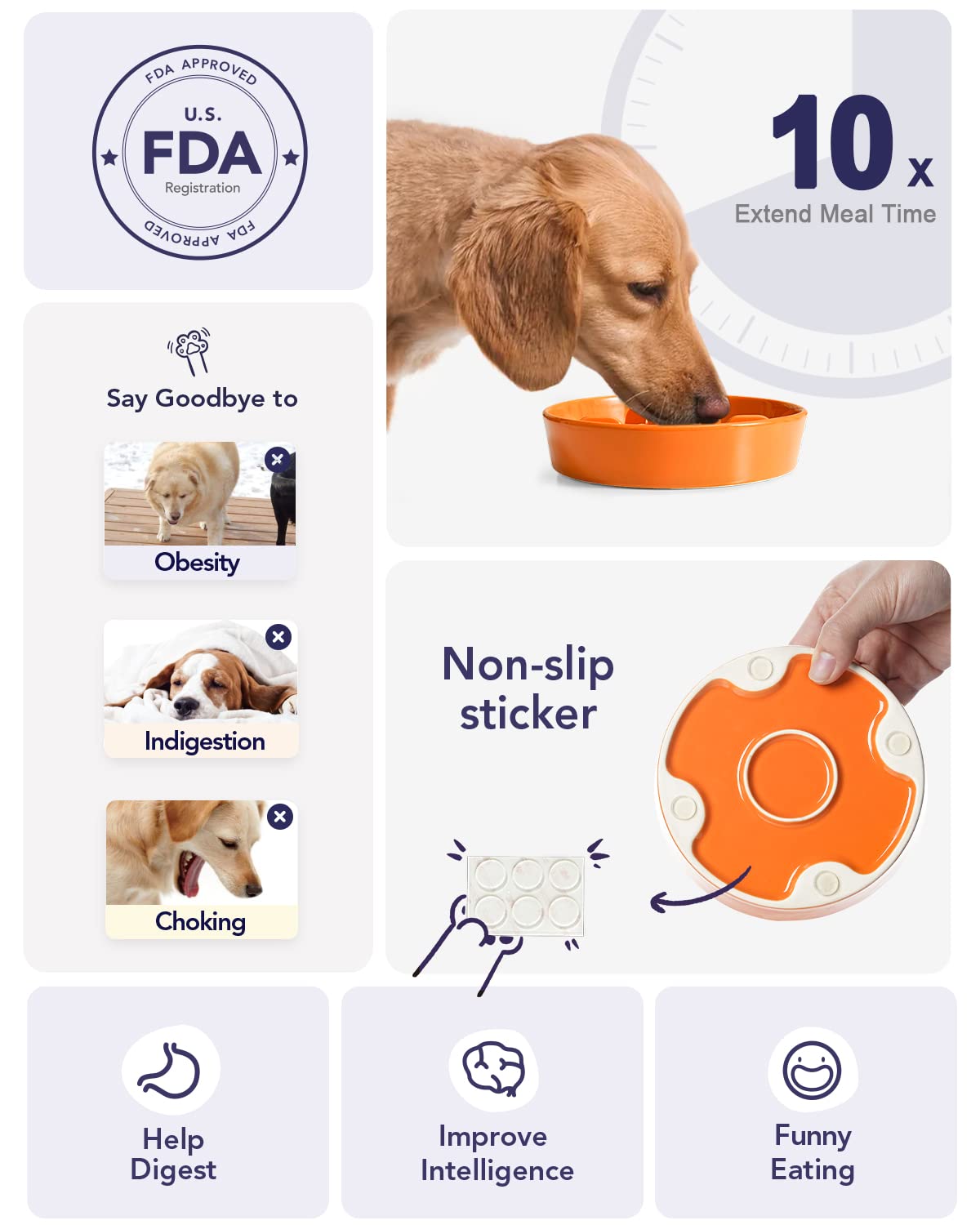 LE TAUCI Dog Bowls Slow Feeder Ceramic, 1.5 Cups Slow Feeding Dog Bowl Small Medium Breed, Puppy Slow Feeder Bowl for Fast Eater, Dog Dishes to Slow Down Eating, Puzzle Dog Food Bowl, Maze Purple