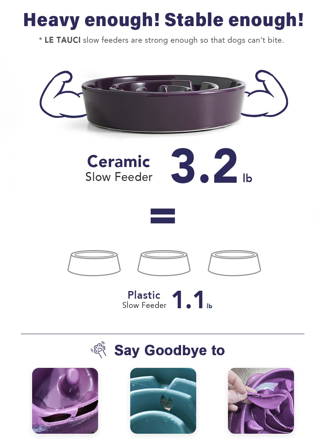 LE TAUCI Dog Bowls Slow Feeder Ceramic, 1.5 Cups Slow Feeding Dog Bowl Small Medium Breed, Puppy Slow Feeder Bowl for Fast Eater, Dog Dishes to Slow Down Eating, Puzzle Dog Food Bowl, Maze Purple