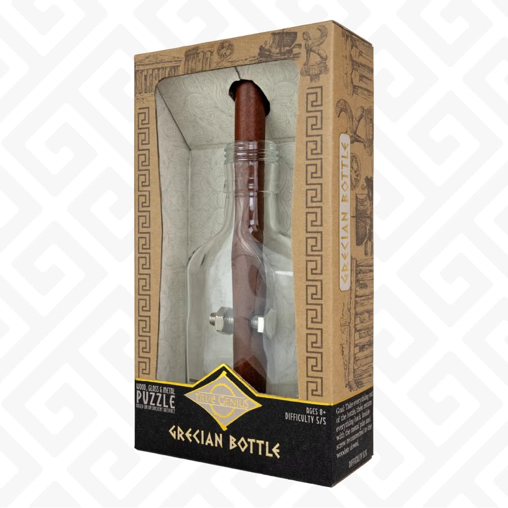 True Genius - Grecian Glass Bottle Disentanglement Brainteaser Puzzle, Logic Puzzle for Adults, Brain Teaser, Gifts for Father's Day, Men, Kids