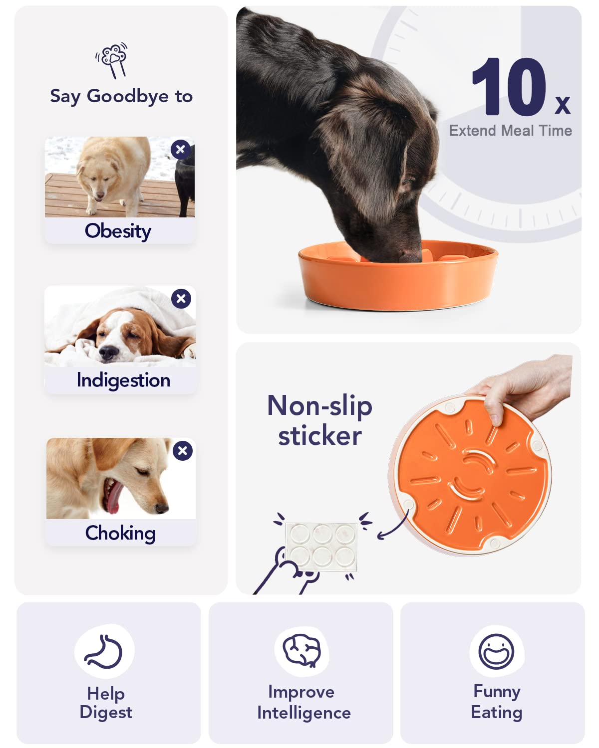 LE TAUCI Dog Bowls Slow Feeder Ceramic, 1.5 Cups Slow Feeding Dog Bowl Small Medium Breed, Puppy Slow Feeder Bowl for Fast Eater, Dog Dishes to Slow Down Eating, Puzzle Dog Food Bowl, Maze Purple