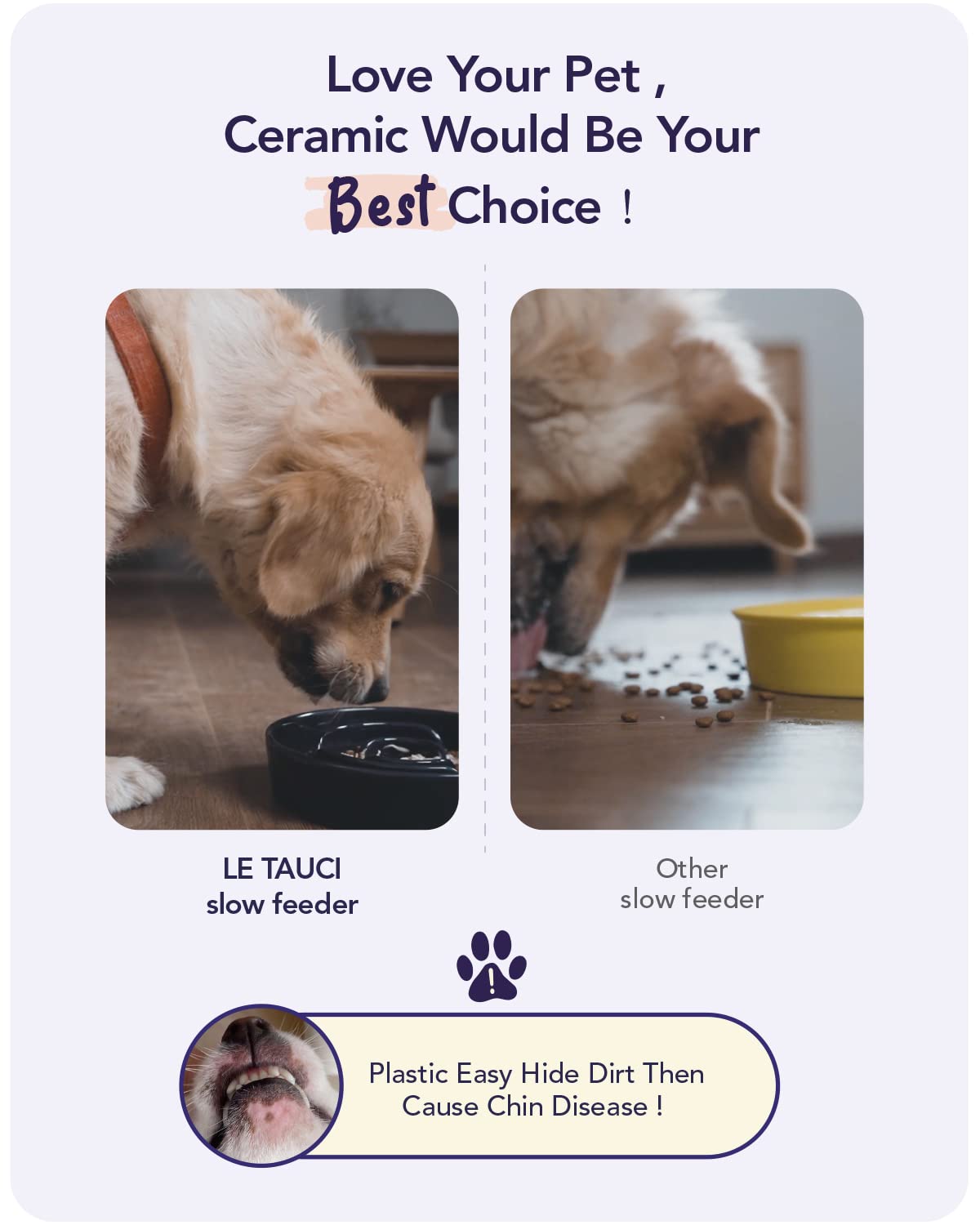 LE TAUCI Dog Bowls Slow Feeder Ceramic, 1.5 Cups Slow Feeding Dog Bowl Small Medium Breed, Puppy Slow Feeder Bowl for Fast Eater, Dog Dishes to Slow Down Eating, Puzzle Dog Food Bowl, Maze Purple