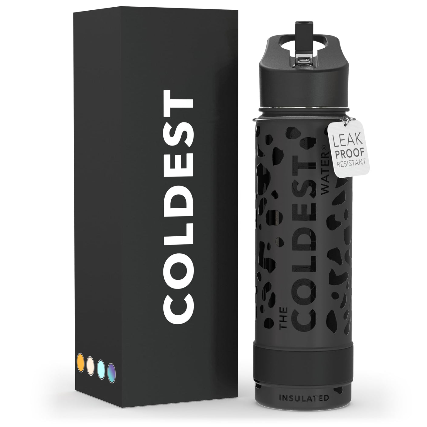 Coldest Insulated Water Bottle with Straw Lid - Stainless Steel Metal Thermos for Men & Women (Matte Black, 32 oz)