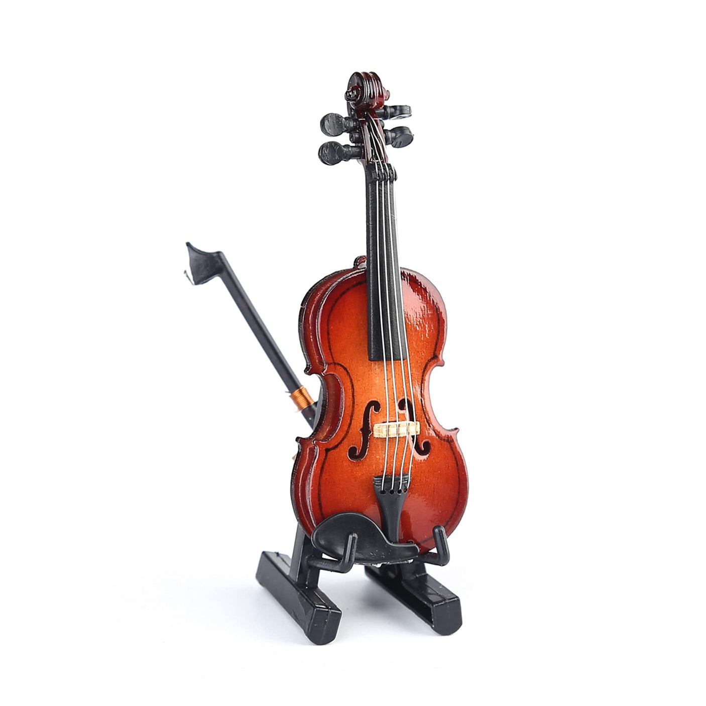 Wooden Miniature Violin with Stand, Bow and Case Mini Musical Instrument Violin Replica Collectible Figurines Dollhouse Accessories Model Home Decoration Display Ornament (3.15"x1.18"x0.59")