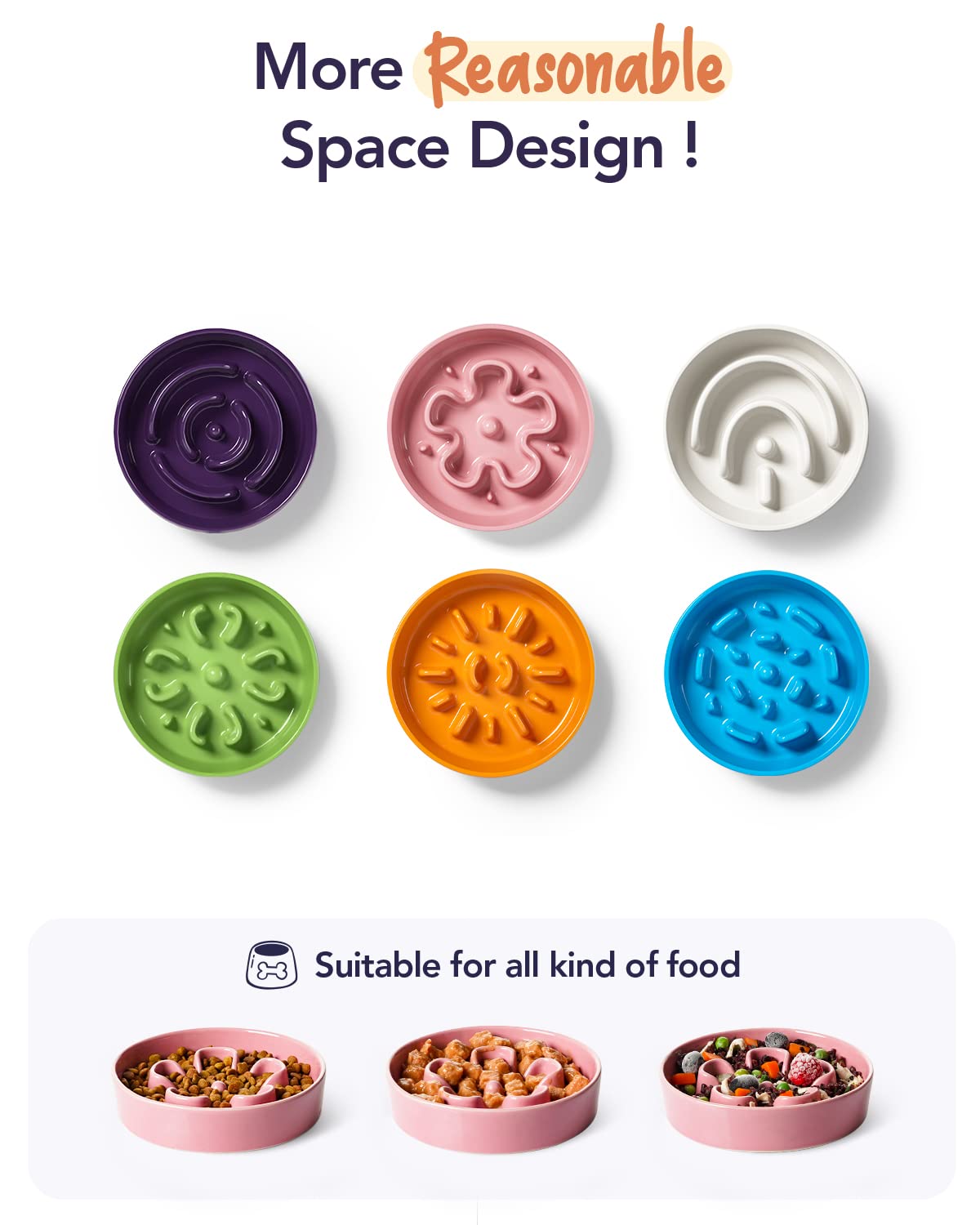 LE TAUCI Dog Bowls Slow Feeder Ceramic, 1.5 Cups Slow Feeding Dog Bowl Small Medium Breed, Puppy Slow Feeder Bowl for Fast Eater, Dog Dishes to Slow Down Eating, Puzzle Dog Food Bowl, Maze Purple