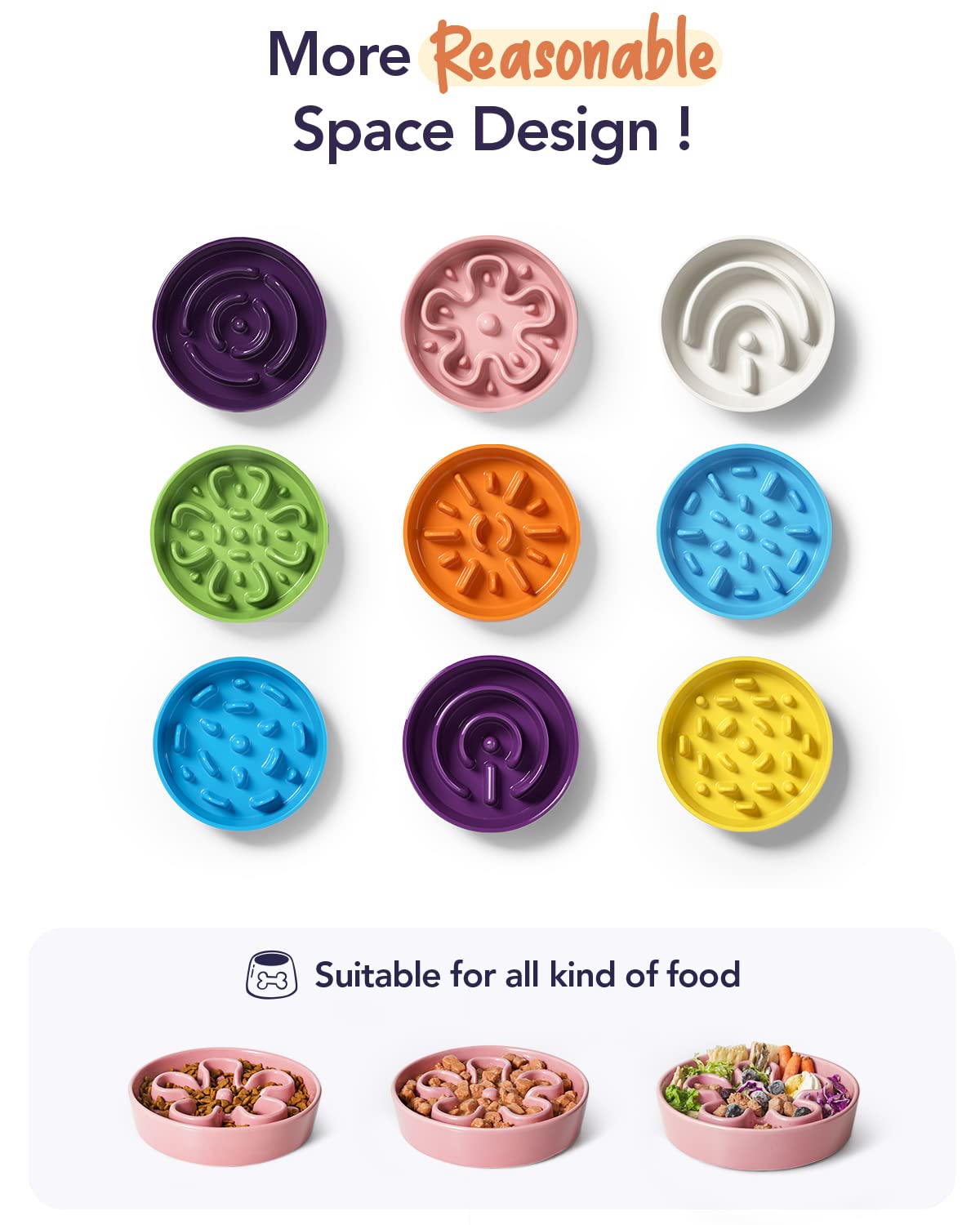 LE TAUCI Dog Bowls Slow Feeder Ceramic, 1.5 Cups Slow Feeding Dog Bowl Small Medium Breed, Puppy Slow Feeder Bowl for Fast Eater, Dog Dishes to Slow Down Eating, Puzzle Dog Food Bowl, Maze Purple