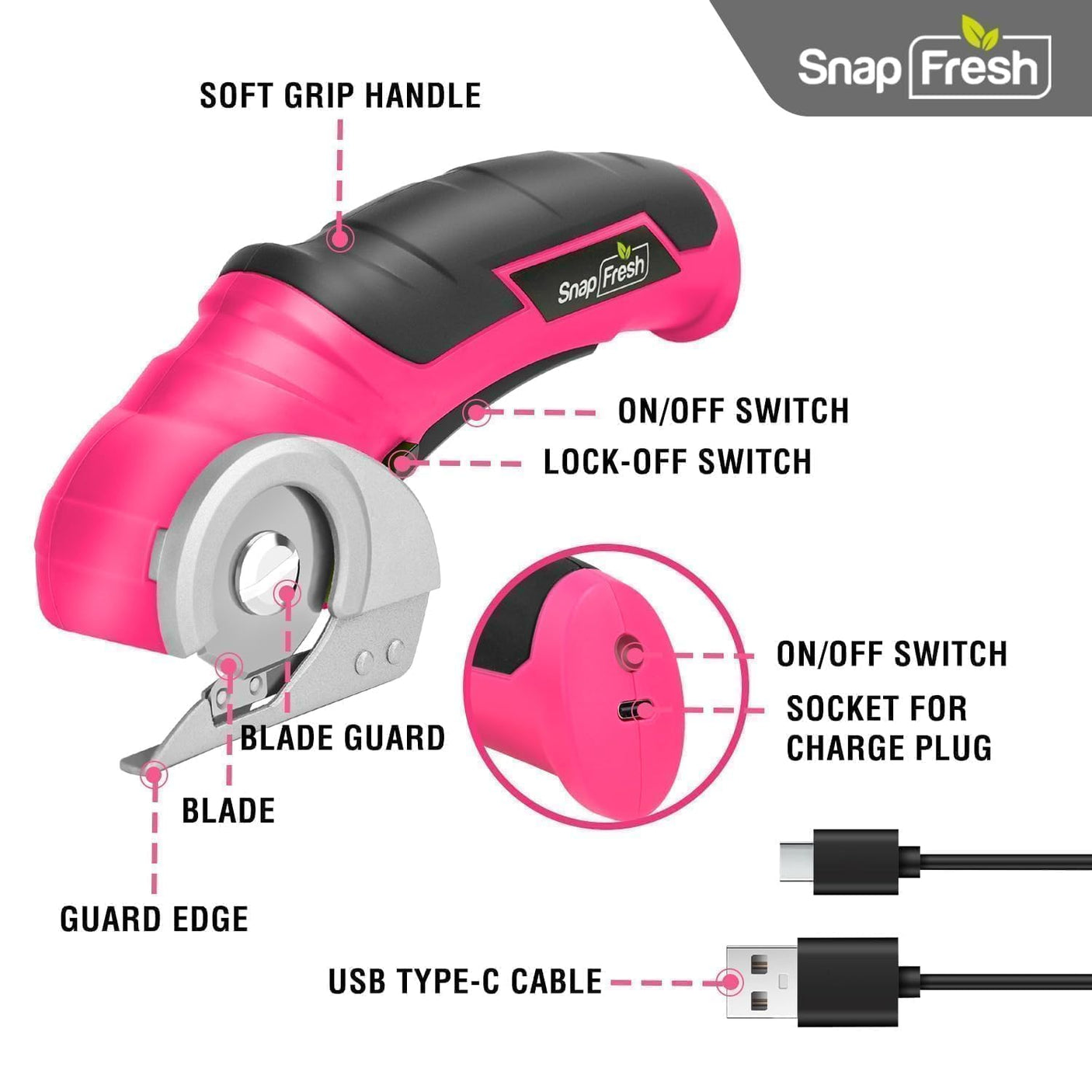 SnapFresh Cordless Electric Scissors, 4V Electric Mini Box Cutter, Carpet & Cardboard Cutter Tool with a Replacement Blade/Charger, Rotary Cutter for Cardboard Packages Leather Plastic (Green)