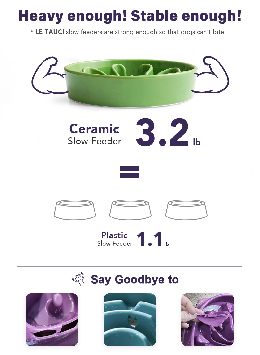LE TAUCI Dog Bowls Slow Feeder Ceramic, 1.5 Cups Slow Feeding Dog Bowl Small Medium Breed, Puppy Slow Feeder Bowl for Fast Eater, Dog Dishes to Slow Down Eating, Puzzle Dog Food Bowl, Maze Purple