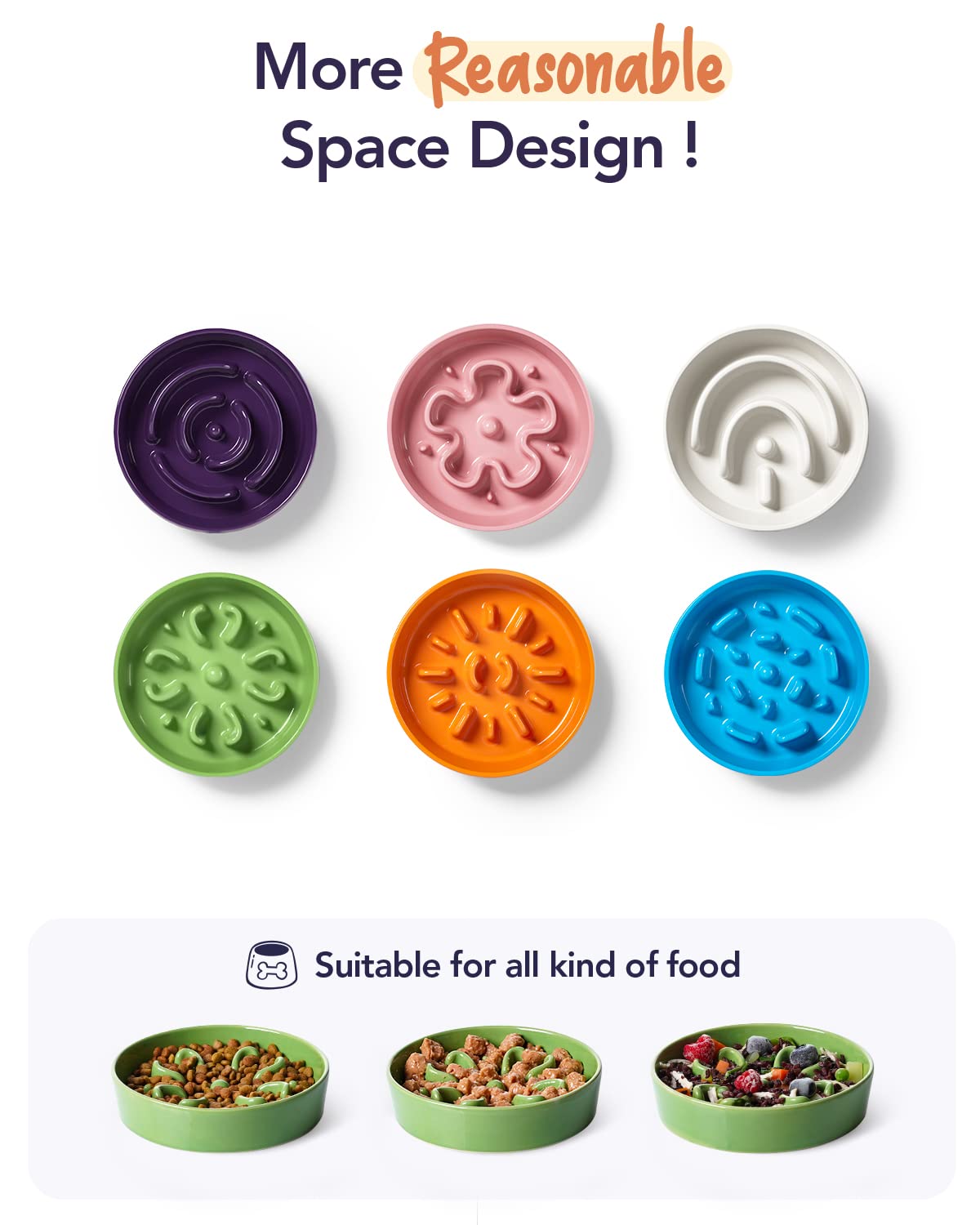 LE TAUCI Dog Bowls Slow Feeder Ceramic, 1.5 Cups Slow Feeding Dog Bowl Small Medium Breed, Puppy Slow Feeder Bowl for Fast Eater, Dog Dishes to Slow Down Eating, Puzzle Dog Food Bowl, Maze Purple