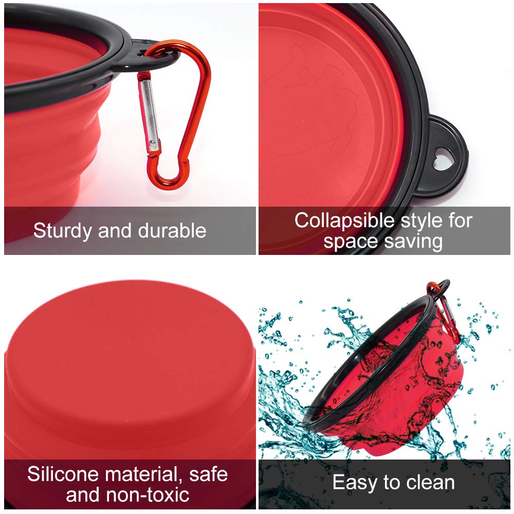 Dog Bowl Pet Collapsible Bowls, 2 Pack for Cats Dogs, Portable Pet Feeding Watering Dish for Walking Parking Traveling with 2 Carabiners (Small, Blue+Green)