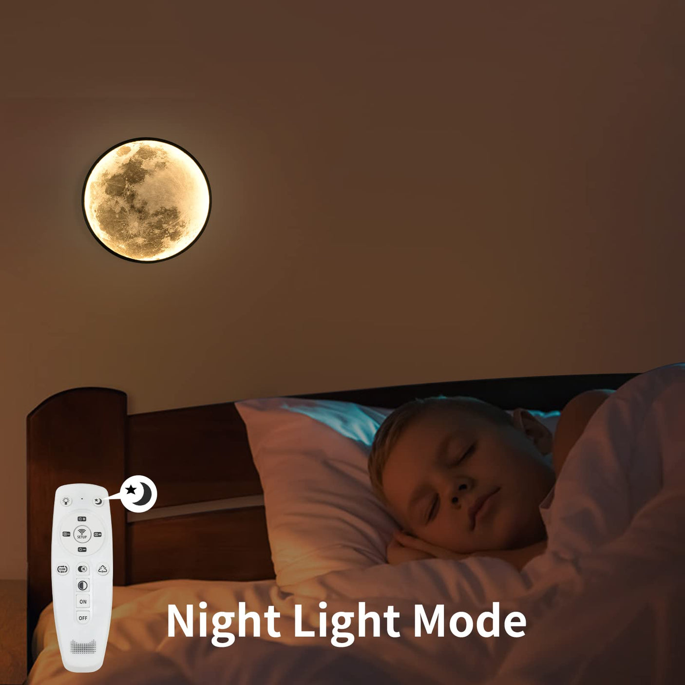 QIYIMEILUX Dimmable Moon Wall Sconce Plug in Modern LED Wall Light with Remote Control 19.7 inch 24W Black Wall Lamp Indoor Wall Mounted Lighting Ceiling Light for Living Room Bedroom(Moon)