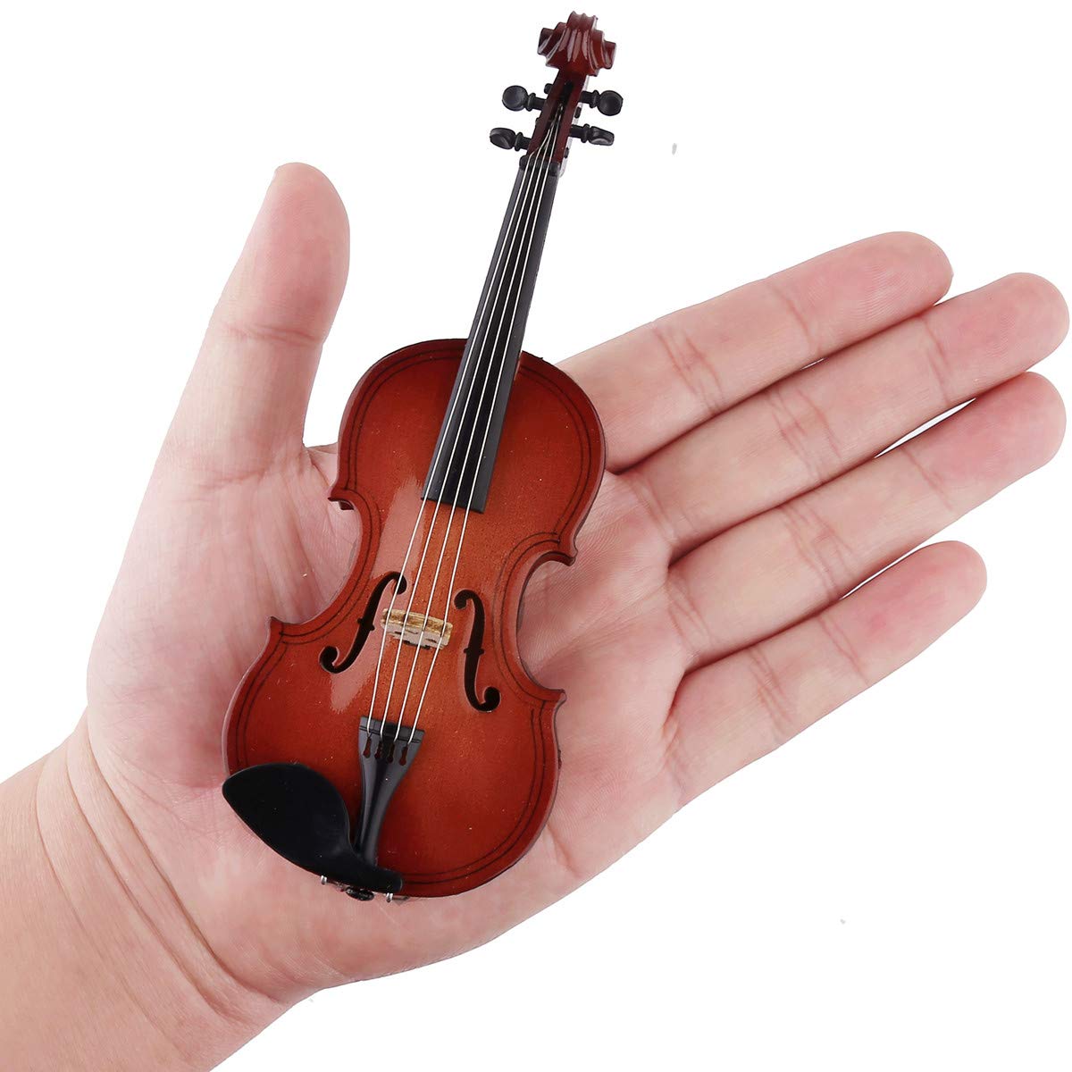 Wooden Miniature Violin with Stand, Bow and Case Mini Musical Instrument Violin Replica Collectible Figurines Dollhouse Accessories Model Home Decoration Display Ornament (3.15"x1.18"x0.59")