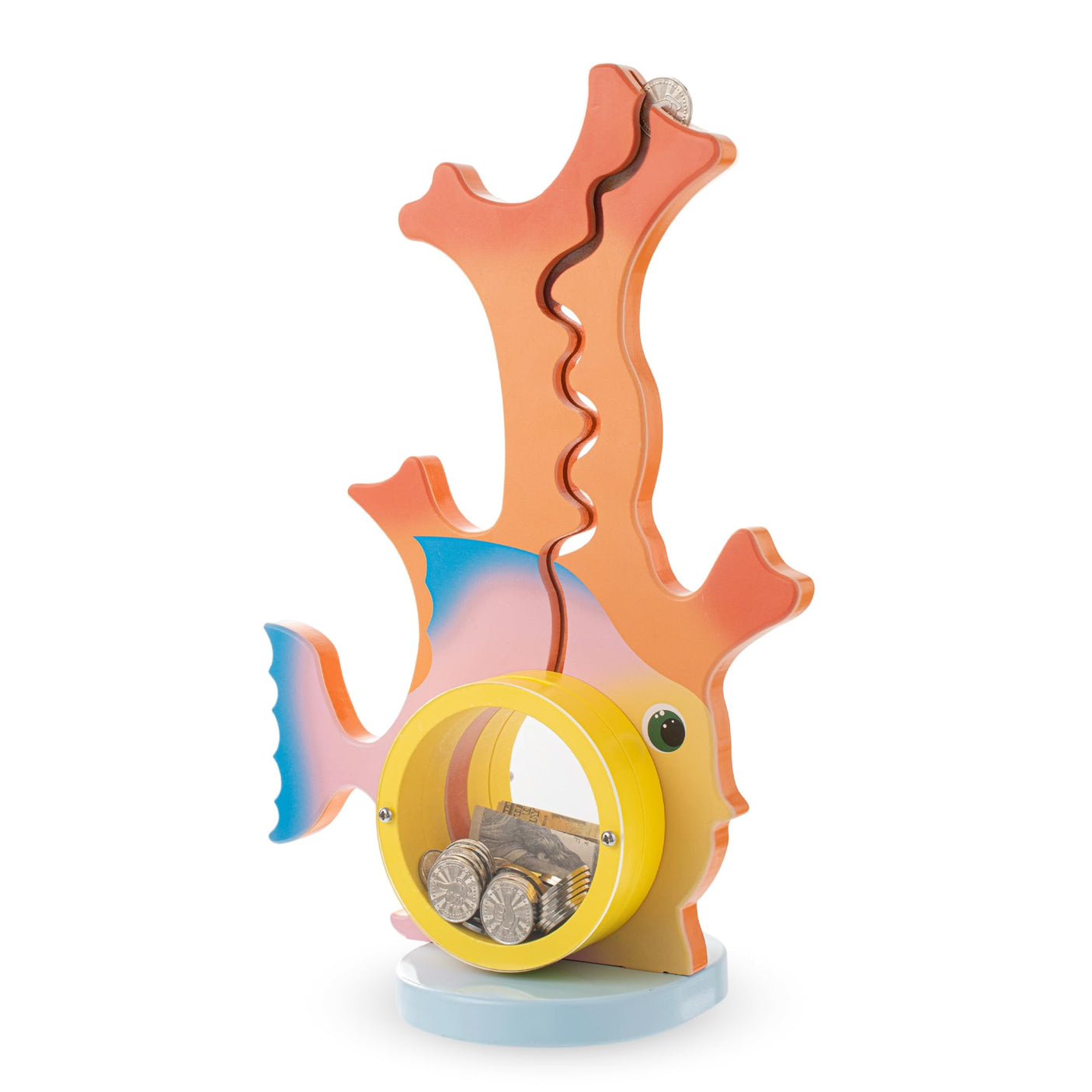 Wooden Dinosaur Piggy Bank Boalord for Boys Kids Girls Clear Big Belly Animal Coin Bank for Toddler Real Money Toy(Dino-Blue)