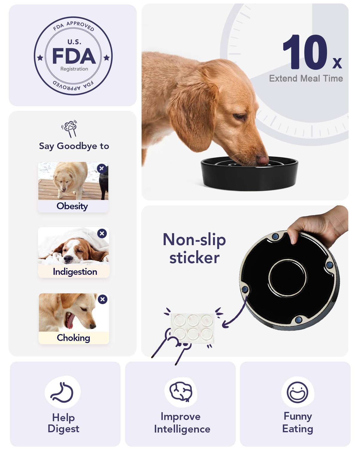 LE TAUCI Dog Bowls Slow Feeder Ceramic, 1.5 Cups Slow Feeding Dog Bowl Small Medium Breed, Puppy Slow Feeder Bowl for Fast Eater, Dog Dishes to Slow Down Eating, Puzzle Dog Food Bowl, Maze Purple