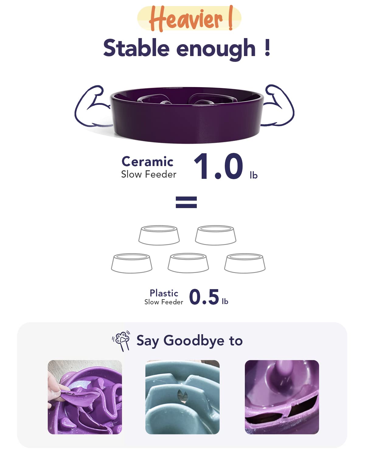 LE TAUCI Dog Bowls Slow Feeder Ceramic, 1.5 Cups Slow Feeding Dog Bowl Small Medium Breed, Puppy Slow Feeder Bowl for Fast Eater, Dog Dishes to Slow Down Eating, Puzzle Dog Food Bowl, Maze Purple