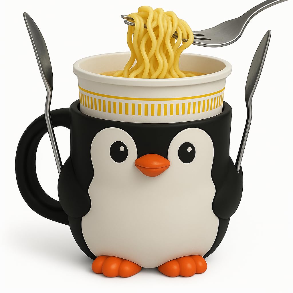 Penguin Ice Cream Pint Holder – Fits Standard Pints – Dual Spoon Sockets – Keeps Hands Warm – Fun Penguin Design with Vibrant Colors – Reusable Ice Cream Sleeve - Ramen Noodle Holder