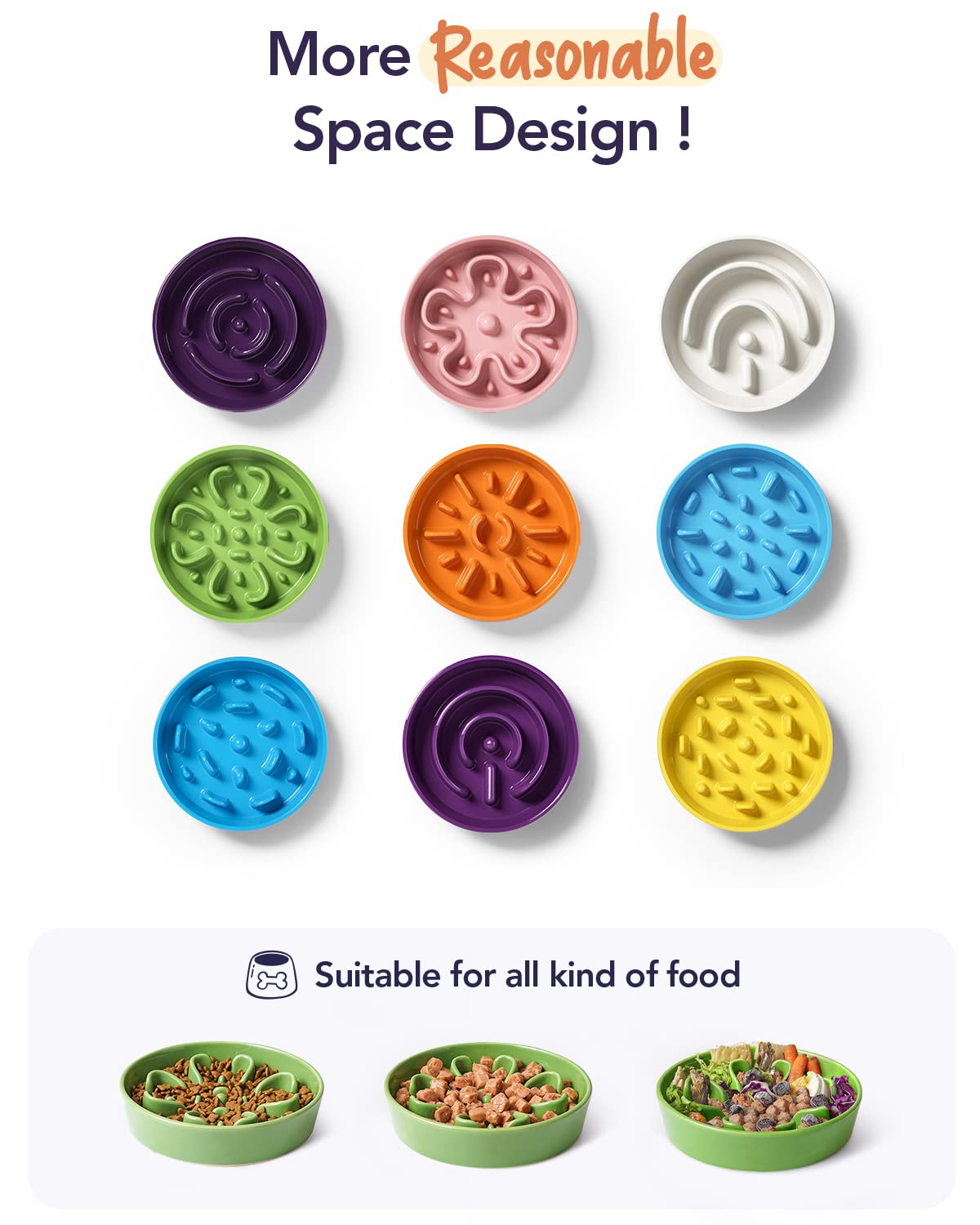 LE TAUCI Dog Bowls Slow Feeder Ceramic, 1.5 Cups Slow Feeding Dog Bowl Small Medium Breed, Puppy Slow Feeder Bowl for Fast Eater, Dog Dishes to Slow Down Eating, Puzzle Dog Food Bowl, Maze Purple