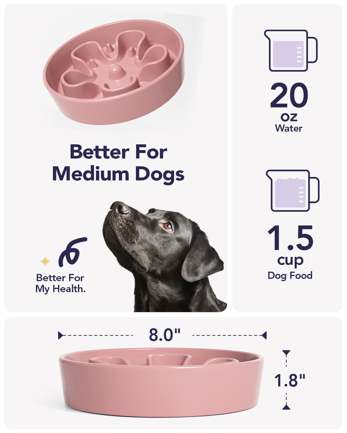 LE TAUCI Dog Bowls Slow Feeder Ceramic, 1.5 Cups Slow Feeding Dog Bowl Small Medium Breed, Puppy Slow Feeder Bowl for Fast Eater, Dog Dishes to Slow Down Eating, Puzzle Dog Food Bowl, Maze Purple