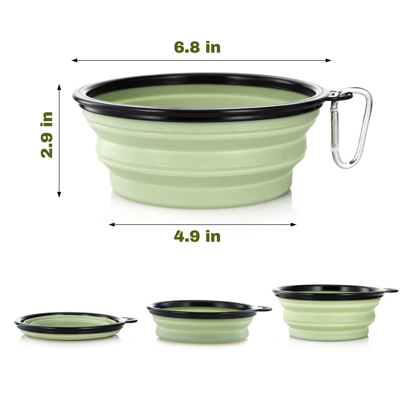 Dog Bowl Pet Collapsible Bowls, 2 Pack for Cats Dogs, Portable Pet Feeding Watering Dish for Walking Parking Traveling with 2 Carabiners (Small, Blue+Green)