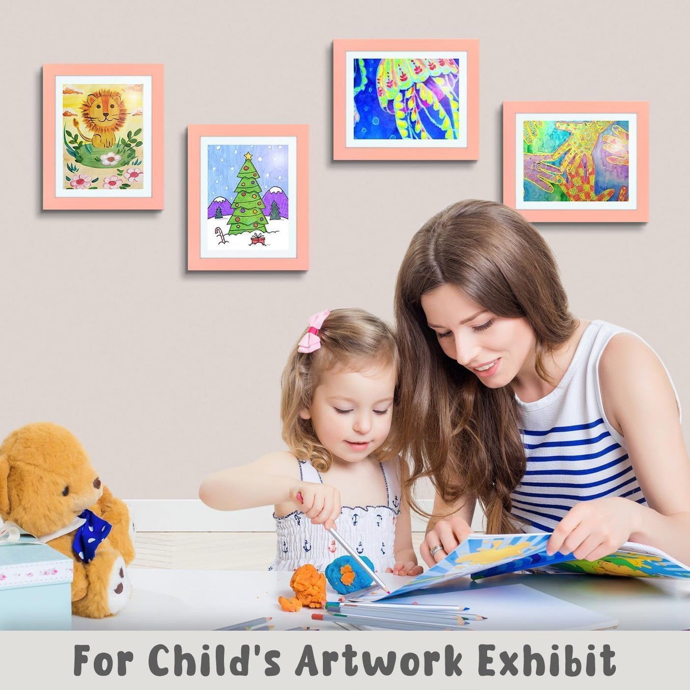 Golden State Art, 10x12.5 Kids Art Frames, Front-Opening Picture Frame Great for Kids Drawings, Artworks, Children Art Projects, Schoolwork, Home or Office (Walnut Set of 2)