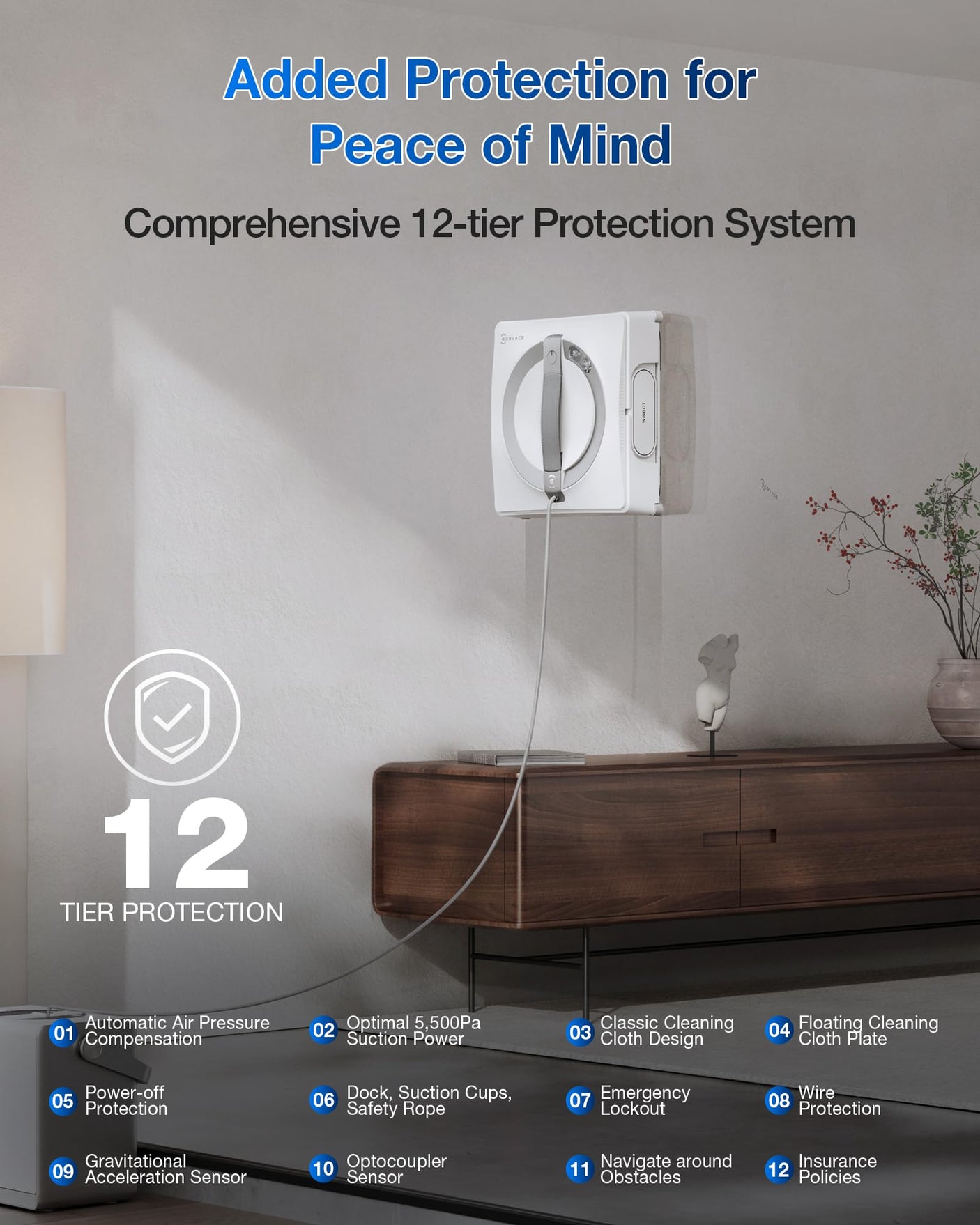 ECOVACS WINBOT W2 PRO Omni Portable Window Cleaning Robot with Multi-Functional Station, Charging While Working, Intelligent Cleaning with Triple Nozzle Water Sprayer, 12-Level Protection