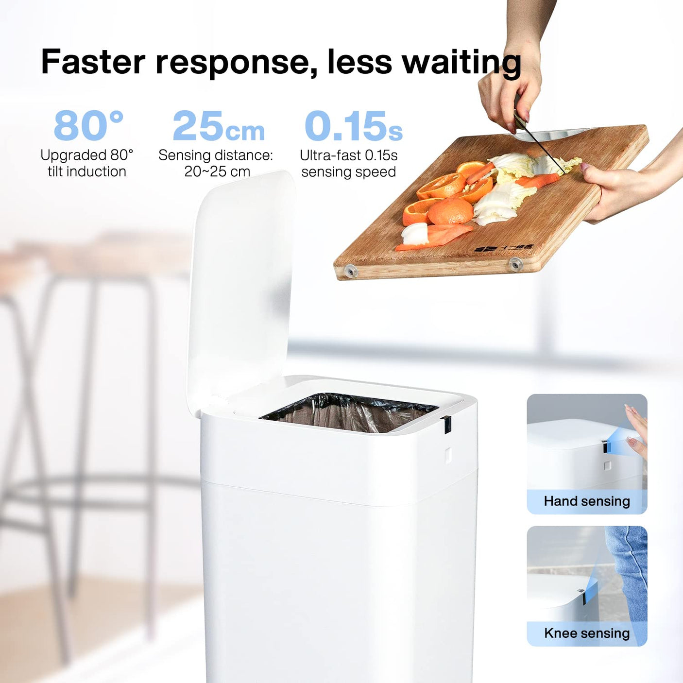 Automatic Trash Can, 4 Gallon Self Sealing and Self-Changing Smart Trash Can, Motion Sensor, Touchless Garbage can with lid for Kitchen Bathroom Bedroom Office, 6 Refill Rings(A1, White)