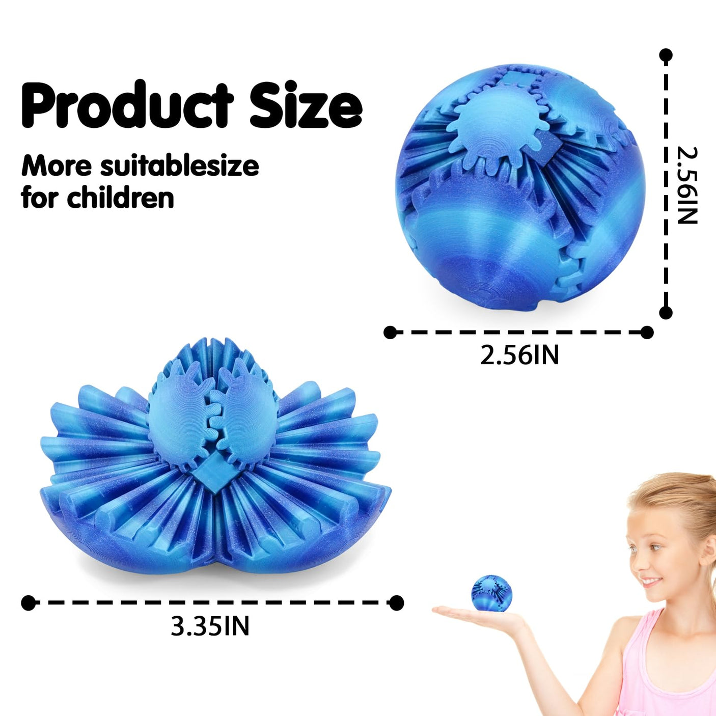 Gear Ball 3D Printed Cube Fidget Toy,Gear Sphere Fidget Toys,Sensory Toys for Stress and Anxiety Relief, Desk Toy Fidget Spinners,Stocking Stuffers for Adults & Kids Gift(Blue Green, 3.1 Inch)