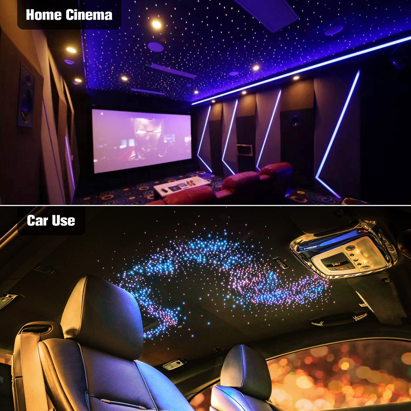CHINLY Two-Color 1000pcs Twinkle Starlight Headliner Kit 1000 Piece Star Lights for Car,13.1ft Car Star Lights,APP RGBW Fiber Optic Lights Starlights Headliner Kit for Home Theater