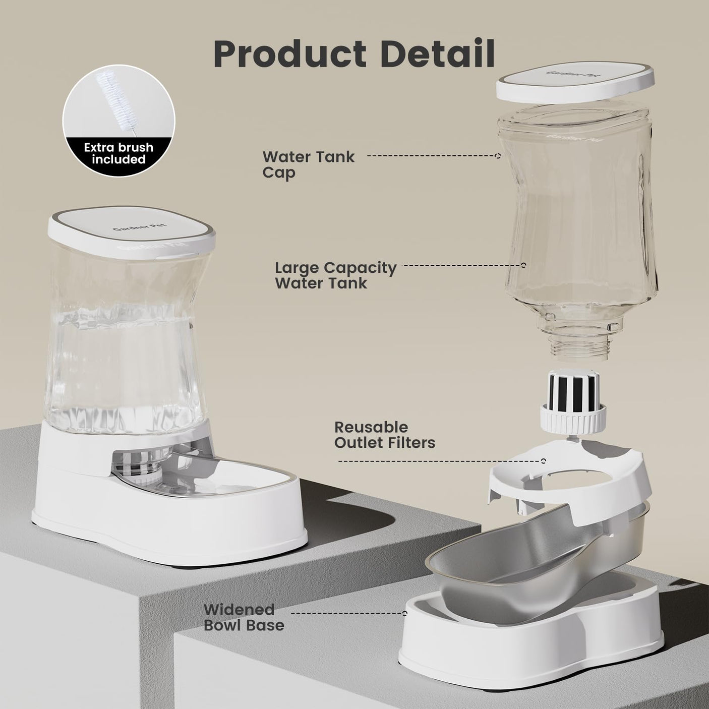 Gardner Pet Automatic Dog Water Dispenser Gravity Stainless Steel Water Waterer Feeder, 100% BPA-Free Large Capacity Water Feeding Bowls for Medium & Large-Sized Dogs Cats Other Pets -(1 Gallon)