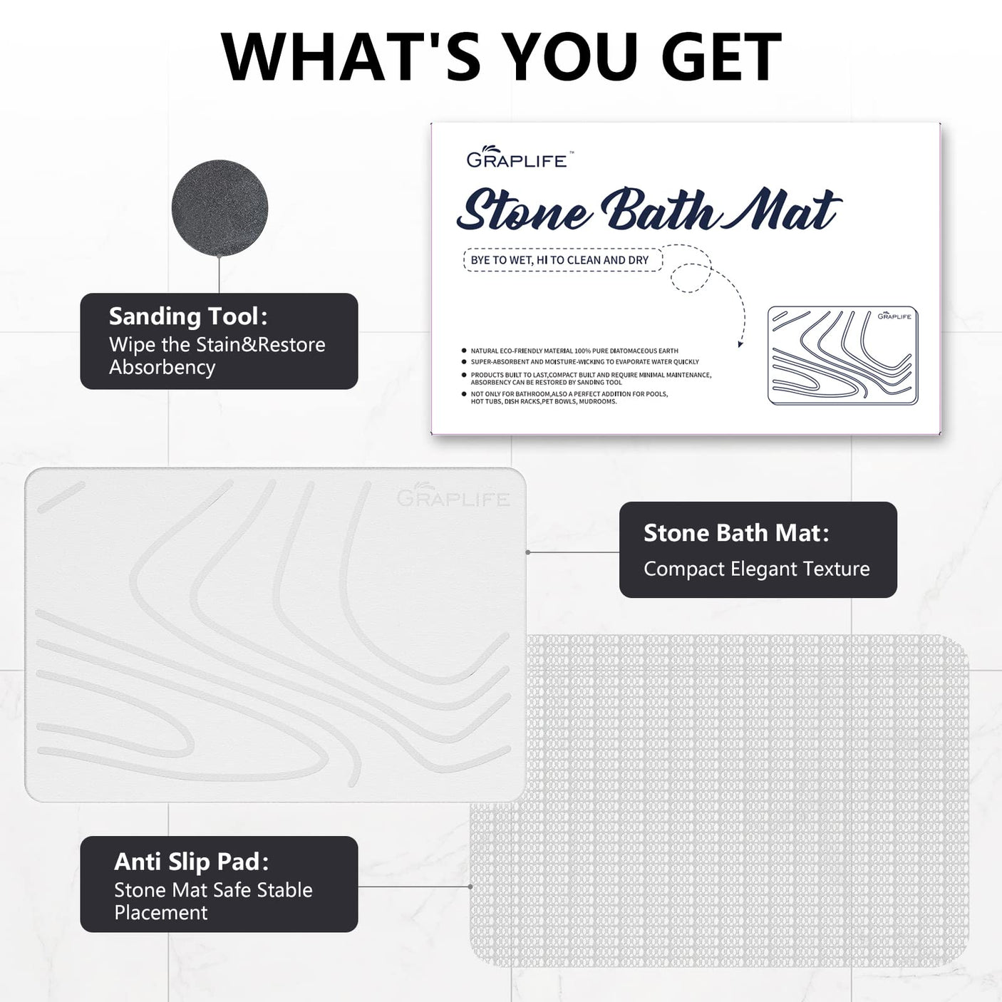 Stone Bath Mat, Diatomaceous Earth Shower Mat, Non-Slip Super Absorbent Quick Drying Bathroom Floor Mat, Natural, Easy to Clean (23.6 x 15.35 Darkgrey)