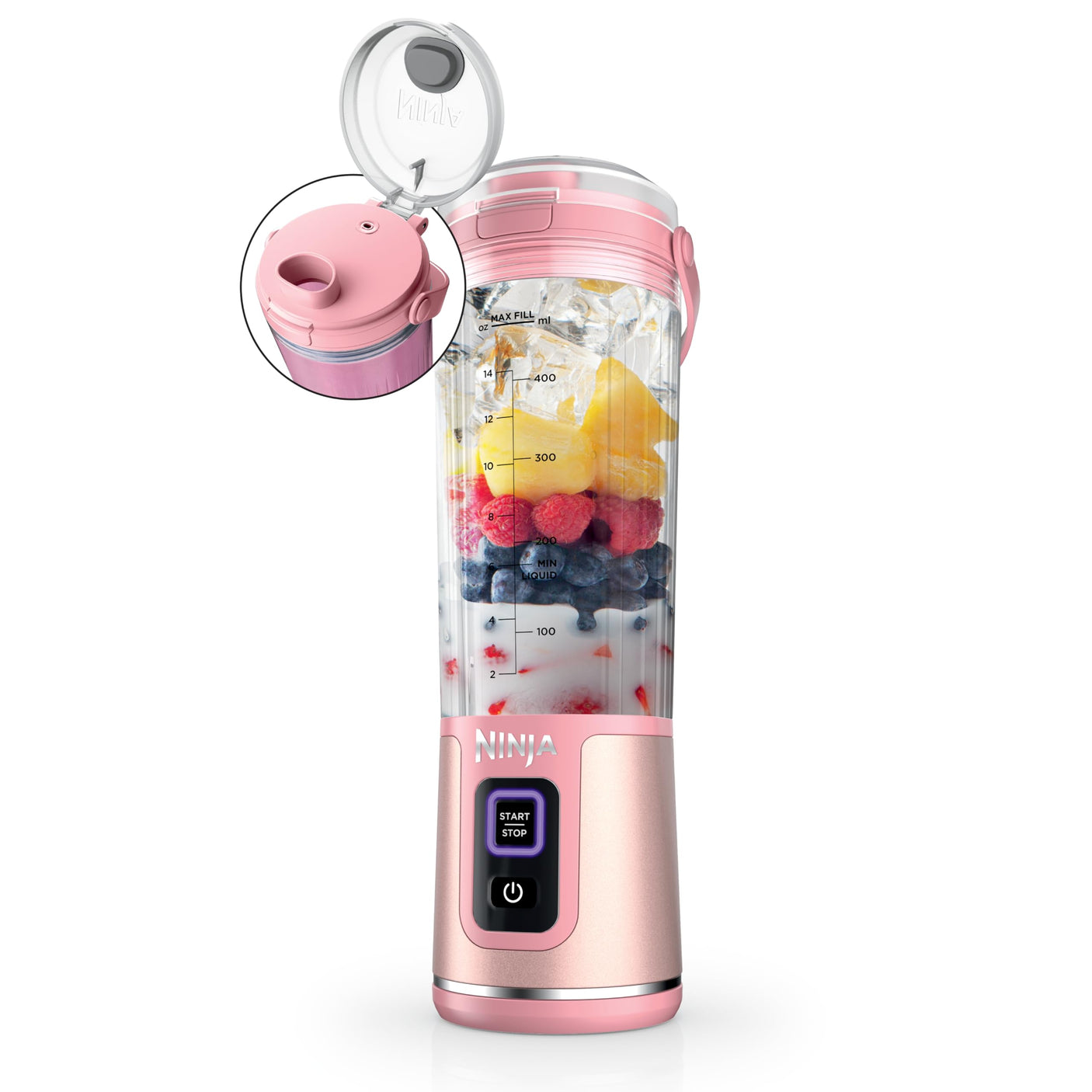 Ninja BC155PS Blast Two-Pack Portable Blender, Cordless, 18oz. Vessel, Personal Blender-for Shakes & Smoothies, BPA Free, Leakproof-Lid & Sip Spout, Rechargeable, Dishwasher Safe Parts, Peach & Stone