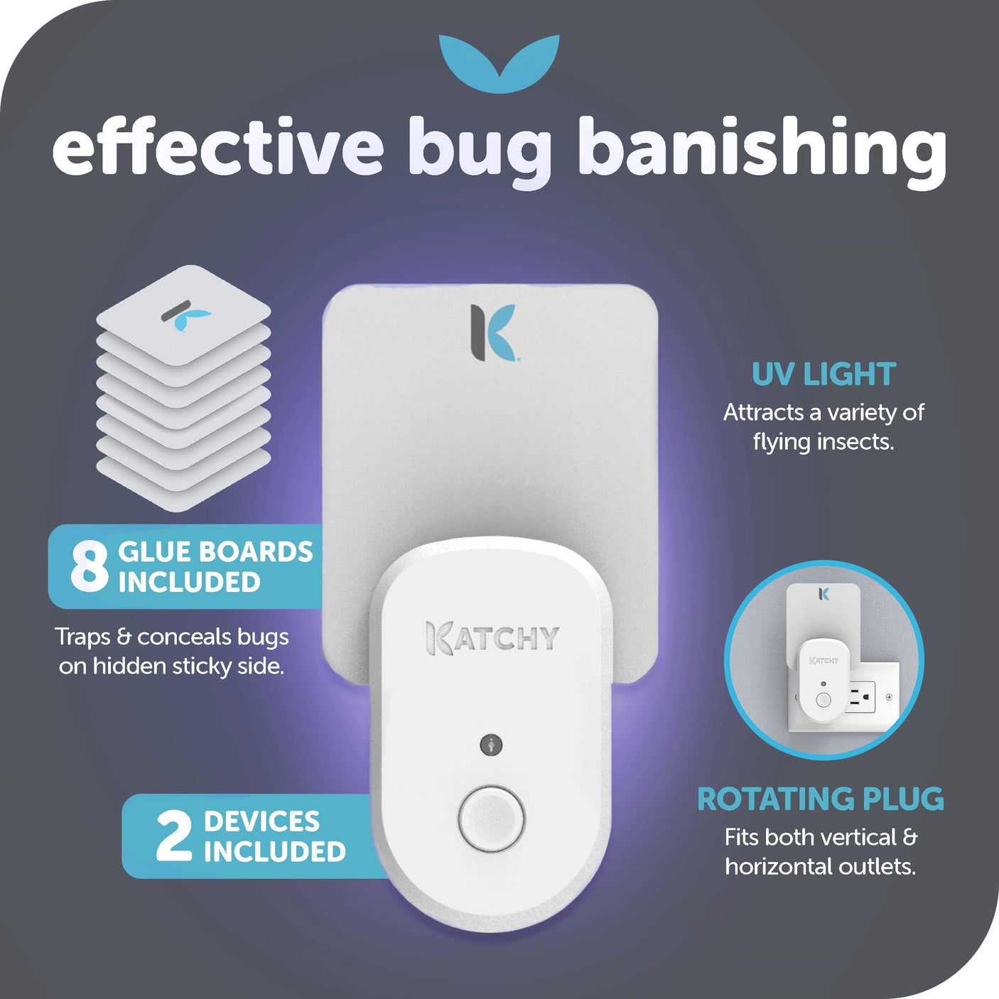 Katchy Indoor Insect Trap - Catcher & Killer for Mosquitos, Gnats, Moths, Fruit Flies - Non-Zapper Traps for Inside Your Home - Catch Insects Indoors with Suction, Bug Light & Sticky Glue (Black)