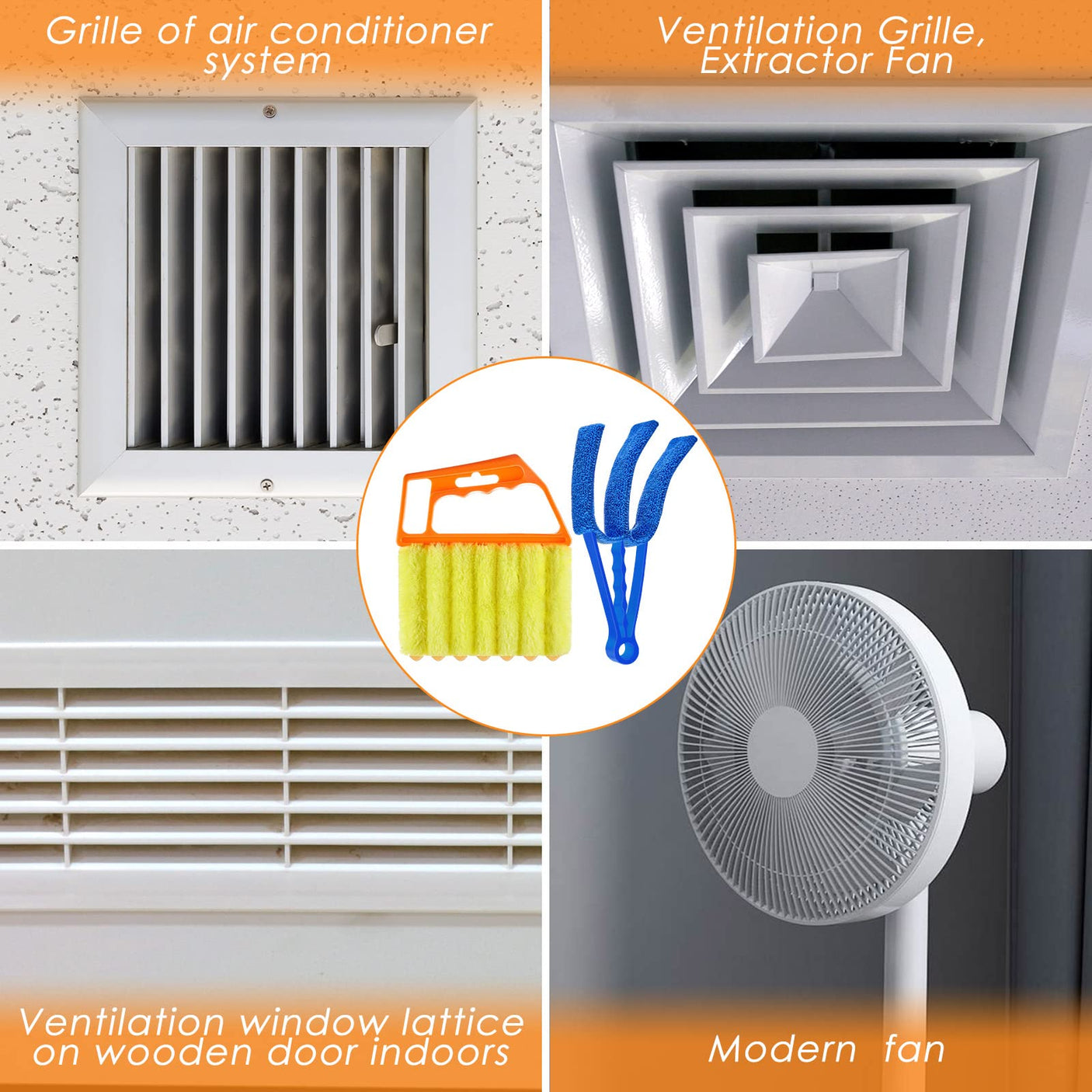 4 Pcs Window Venetian Blind Cleaner Duster Tool 7 Finger Blind Rush and Shutter Cleaner Brush Hand-held Window Shutter Air Conditioner Duster for Dirt(Yellow, Orange)